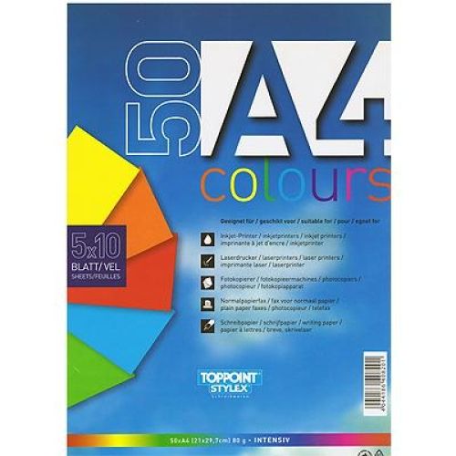 Multifunktionspapier 5 verschiedene Farben, A4 80g 50 Blatt